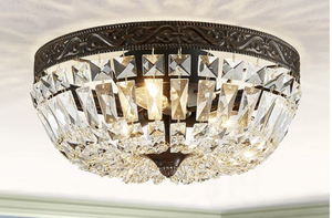 lot 114 image: WUZUPS Crystal French Empire Chandelier Semi-Flushmount Ceiling Light Modern Lighting Fixture for Bedroom Hallway Bar Kitchen Bathroom, H 7.3 x W 14.2, Anqitue Black, E12 Base (OPEN BOX)