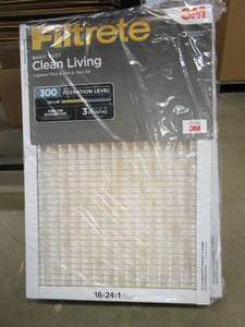 lot 117 image: Filtrete 12x24x1, AC Furnace Air Filter, MPR 300, Clean Living Basic Dust, 6-Pack (exact dimensions 11.69 x 23.69 x 0.81)