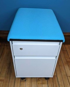 lot 30 image: 2-Drawer Mobile Pedestal File Cabinet with Blue Cushion