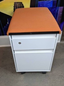 lot 38 image: 2-Drawer Mobile Pedestal File Cabinet with Orange Cushion