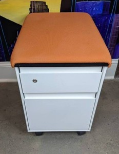 lot 41 image: 2-Drawer Mobile Pedestal File Cabinet with Orange Cushion