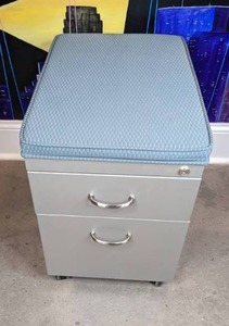 lot 43 image: 2-Drawer Stainless Steel Mobile Pedestal File Cabinet with Blue Cushion