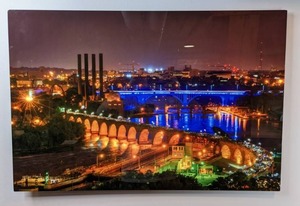lot 58 image: ChromaLuxe Metal Prints Stone Arch Bridge Lit at Night in Minneapolis Wall Art - 24 x 36