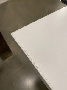 lot 137 image: Long White Laminate Conference Table with Metal Base