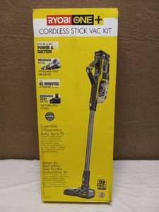 lot 77 image: NEW RYOBI ONE PLUS CORDLESS STICK VAC KIT
