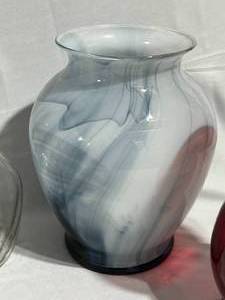 lot 81 image: Set of 5 Flower Vases BlueGray, Red Glass, and More