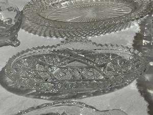 lot 101 image: Cut Glass Butterfly Etched Vase, Heart Dishes, and More