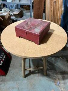 lot 137 image: Circular Table with Vintage Wooden Box