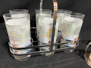 lot 61 image: Gracey Knight Glass Set with Caddy, Candy Dish, and Candle
