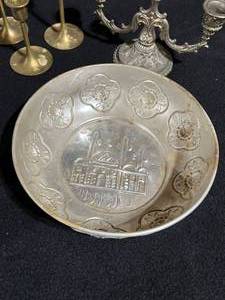 lot 57 image: Antique Ornate Carved Vases, Brass-Colored Candle Holders and More