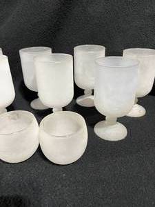 lot 45 image: Frosted Glass Goblets and Matching Tealight Candle Holders