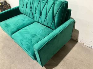 lot 19 image: 56 x 29 Green Velvet Loveseat