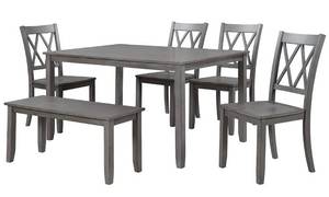 lot 9 image: MOEO 6-Piece Rustic Farmhouse Antique Gray Wash Kitchen & Dining Room Table Set