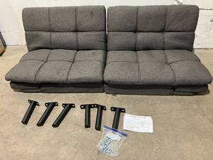 lot 34 image: Opoiar Grey Fabric Futon Loveseat Memory Foam Twin Size Sleeper Sofa