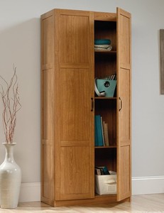 lot 48 image: Sauder Highland Oak Finish Storage Cabinet