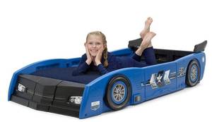 lot 51 image: Delta Childrens Blue Grand Prix Race Car ToddlerTwin Bed