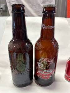 lot 40 image: Large Budweiser Glass Bottles 14 Inch Tall