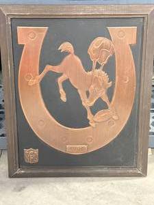 lot 52 image: 1960s Colts NFL Acrometal Copper Football Art 18x22
