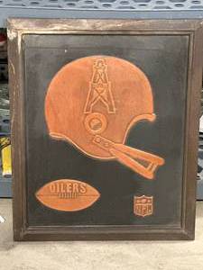 lot 53 image: 1960s Oilers NFL Acrometal Copper Football Art 18x22
