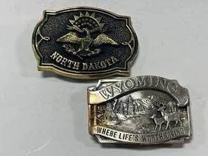 lot 76 image: Siskiyou Wyoming & North Dakota Belt Buckles