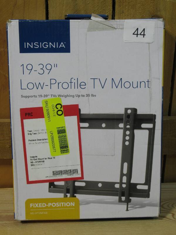 lot 53 image: Insignia - Fixed TV Wall Mount for Most 19 - 39 TVs - Black