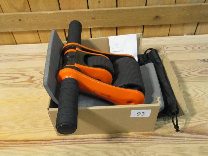 lot 93 image: LiveFit Non-Slip Portable Fitness Ab Roller w Knee Pad  Orange