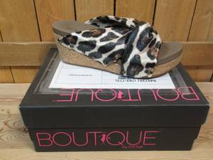 lot 61 image: Corkys Cheerful Stud Detail Twist Top Open Toe Wedge Sandals, Womens Size 9  Gold Cheetah