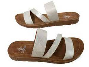 lot 66 image: Corkys Lydia Asymmetrical Triple Strap Slip-on Sandals, Womens Size 10  White Snake
