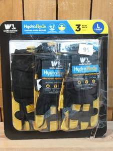 lot 95 image: 3 Pack  Hydra Hyde Unisex Leather Work Duty Safety Breathable Hydrahyde Flexible Water Resistant (Large) Gloves