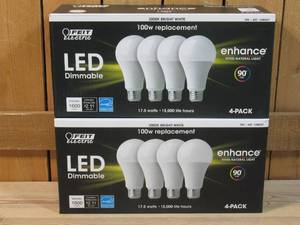 lot 150 image: Lot of 2  Feit Electric LED Dimmable Bulbs, 100 Watt, Bright White, 4 ct  8 Bulbs Total
