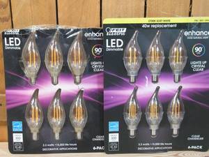 lot 162 image: Lot of 2  Feit Electric Led Chandelier Bulbs 40W 6 Pack Soft White  12 Bulbs Total