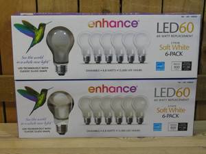 lot 153 image: Lot of 2  Feit Electric Enhance 60 Watt Soft White LED Replacement Bulbs, 6 ct  12 Bulbs Total