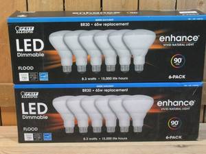 lot 149 image: Lot of 2  Feit Electric Dimmable Led BR 30 Flood 65W 6 Pack Daylight  12 Bulbs Total