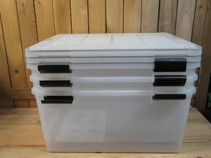 lot 203 image: Lot of 3  Weatherpro Storage Containers with Lids  Clear