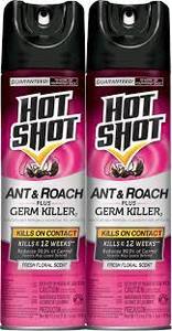 lot 81 image: 4 Cans of Hot Shot Ant & Roach Plus Germ Killer, Fresh Floral Scent Aerosol, 17.5-Ounce