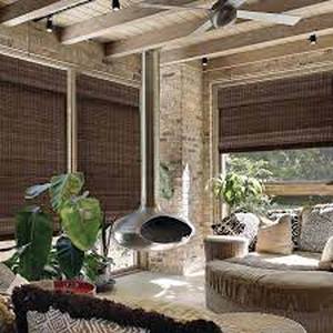 lot 201 image: Radiance Farmhouse Cut-to-Size Espresso Cordless Semi-Private Light Filtering Flat Bamboo Roman Shade - 31 in. W x 64 in. L