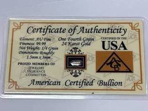 lot 34 image: � Grain 24kt Certified Gold Bar