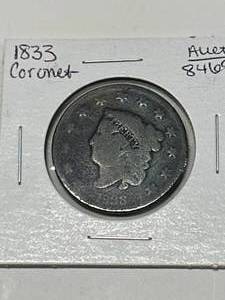 lot 45 image: 1833 Coronet One Cent Penny