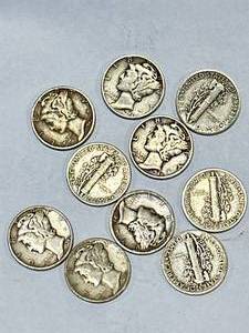 lot 51 image: Lot of 10 Silver Mercury Dimes