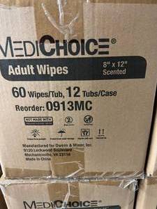 lot 6 image: MSRP $400  4 cases, MediChoice Adult wipes, lightly scented, pre-moistened and alcohol free -12 packs per case and 60 wipes per pack.&nbspExpiration 423