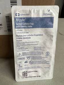lot 19 image: MSRP $75  1 case Covidien Argyle Graduated Suction Catheter Kit with Chimney Valve(50 per case) Size 14FR,  No Expiration 