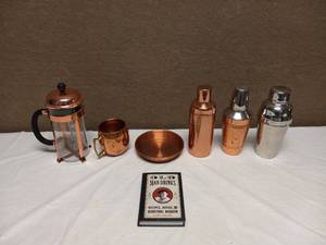 lot 31 image: MIXOLOGY & CRAFT COPPER BAR SET WITH OLD MAN DRINKS RECIPES BOOK