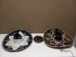 lot 35 image: GOLD VELVET SOMBRERO, SILVER MARIACHI SOMBRERO & SMALL SOMBRERO