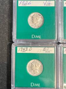 4 SILVER DIMES 3 MERCURY 1 ROOSEVELT 1926 1941-D 1943-D 1964-D