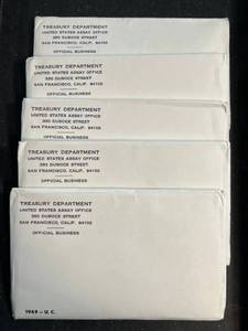 ORIGINAL 5 PACK OF 1969 US MINT SETS IN ORIGINAL MAILER