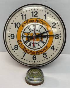 lot 125 image: Vintage New York Taxi Snow Globe And On Time Service Taxi Dispatch Systems 13 12 Clock (Hard Wired But Wires Cut)