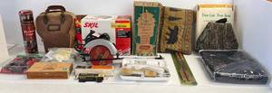 lot 127 image: Large Group Of Misc. Vintage Items And Tools (Coleman Lantern Box Empty)