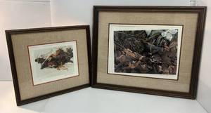 lot 1 image: Pair Of Robert Bateman Prints Framed Behind Glass Pencil Signed 1 128950 19 x 17 12 1 783950 26 12 x 22 14