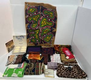 lot 10 image: Group Of Misc. Vintage Scarves And More Including Rance Crme Luxury Soap And More
