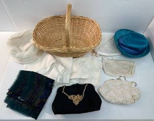 lot 17 image: Group Of Vintage Hats, Beaded Handbags And More